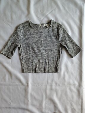 Forever 21 Womens Crop Top Size S Gray 3/4 Sleeve Zipper On The Back Round Neck